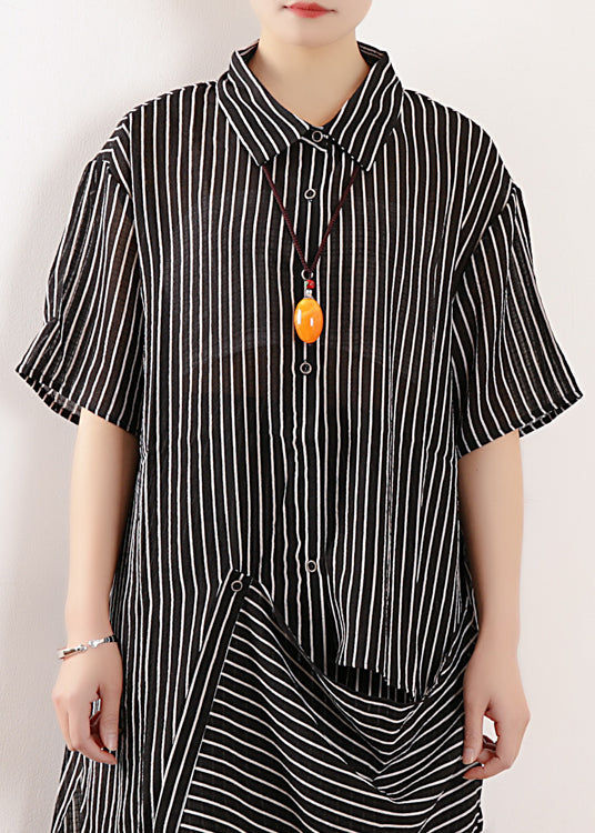 2019 Sommer neue schwarze lose Chiffon-Hemd und lässige Hose mit weitem Bein zwei Stücke
