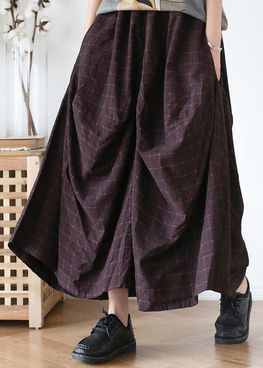 20212021 Fall new style retro mid-length loose black plaid A-line irregular wide-leg pants - SooLinen