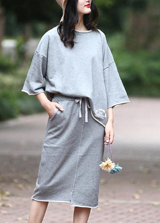 2021 new women cotton orange two pieces half sleeve tops and elastic skirts - SooLinen