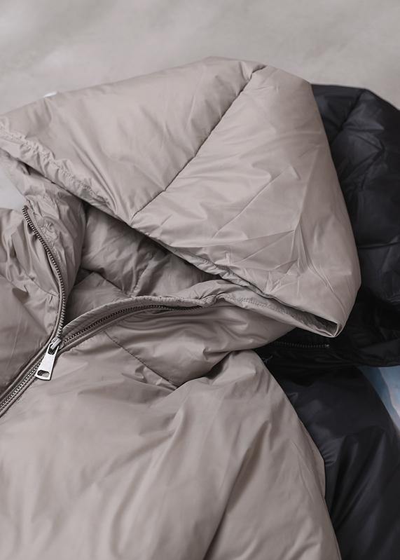 2021 plus size snow jackets gray hooded pockets goose Down coat - SooLinen