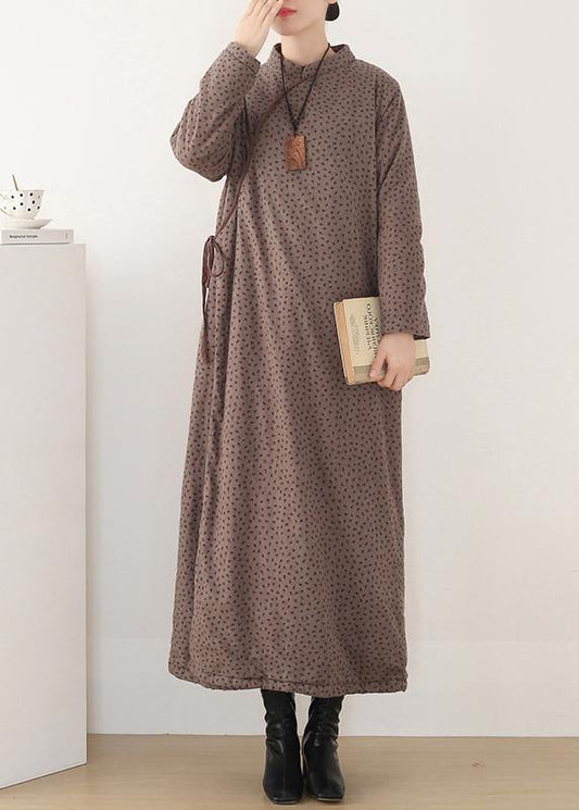 2021 winter China slanted front warm plus velvet thick retro loose long cheongsam dress - SooLinen