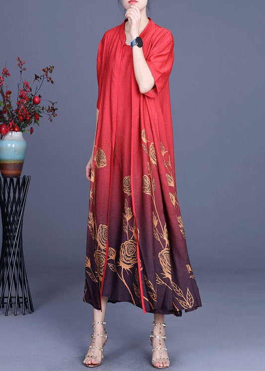 2021 Summer Women Silk Wrinkle Print Cardigan + Irregular Vest Skirt Two Piece Set - SooLinen