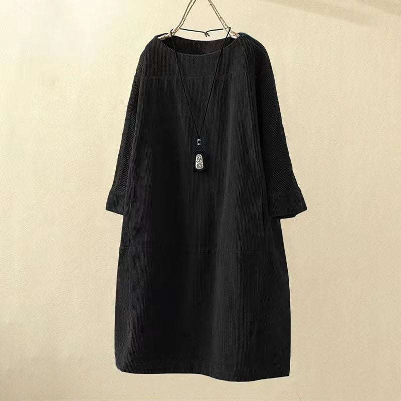 2024 grau lange patchwork prink baumwolle dicke kleider oversize o neck leinen frauen warme kleid
