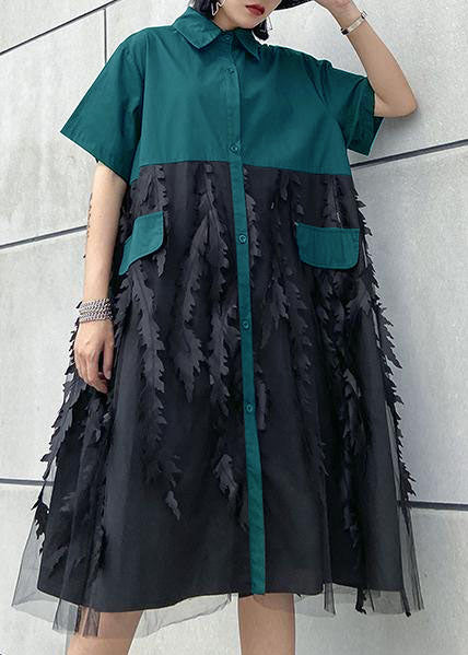 Schöne Revers Tüll Baumwolle Sommerkleidung für Frauen Form graues Kleid