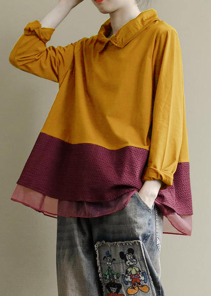 Plus Size Schwarze Tops Revers Patchwork Kleidungsmuster