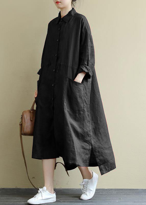 Blaues Leinenhemdkleid Lässige Oversize-Maxikleider für den Frühling