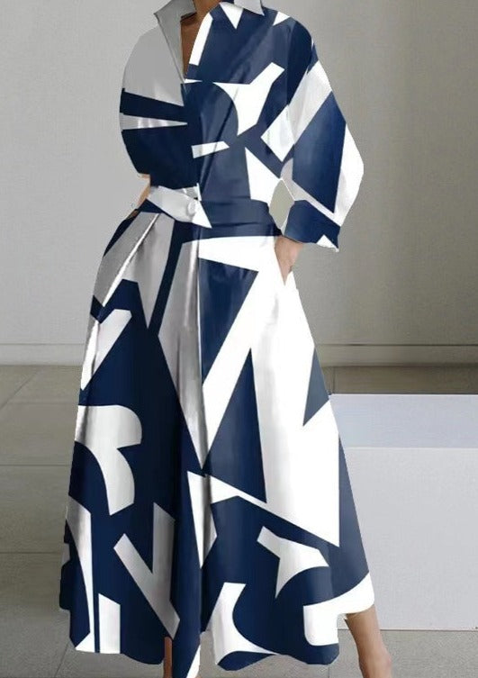 2024 schwarz und weiß streifen Peter Pan Kragen Taschen Baumwolle Kleid Langarm