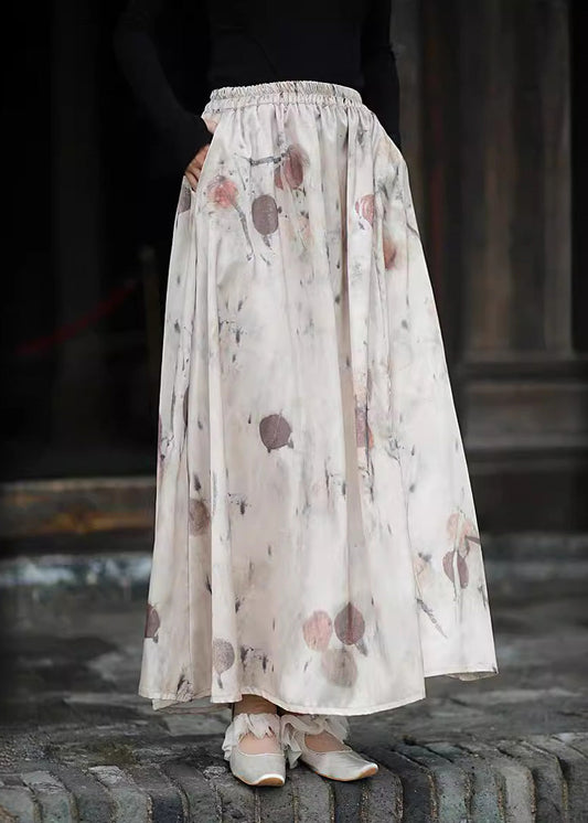 2024 neue Druck Taschen Elastische Taille Seide Röcke Sommer