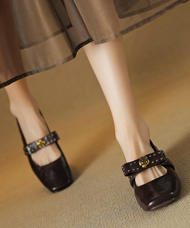 2025 Bow Rivet Splicing Chunky Loafer Shoes Black Sheepskin