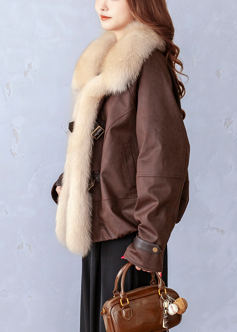 Chaquetas de invierno de algodón fino con bolsillos y cuello Peter Pan color chocolate 2025