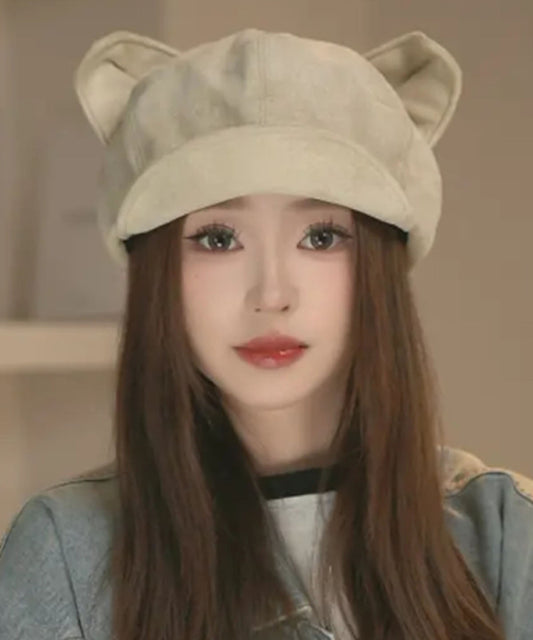 2025 Neuer achteckiger Hut aus Kunstwildleder mit Katzenohren in Kaffeebraun