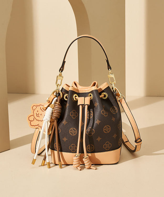 2025 New Coffee Print Large Capacity Faux Leather Bucket Bag