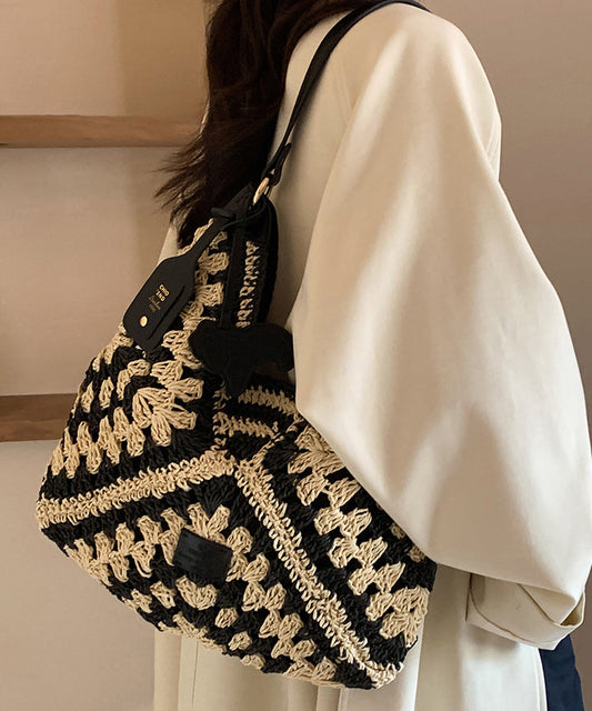 2025 New Color Blocking Woven Shoulder Bag