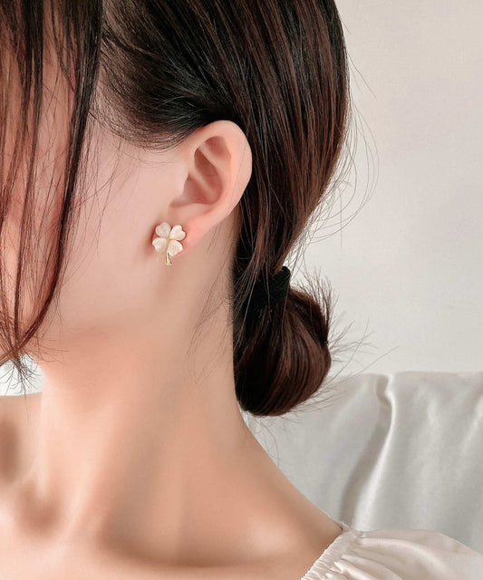 2025 New Gold Copper Alloy Clover Cat's Eye Stone Stud Earrings