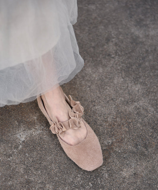 2025 New Handmade Apricot Flower Chunky Heels