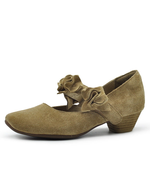 2025 New Handmade Apricot Flower Chunky Heels