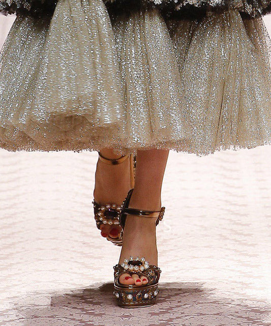 2025 Red Zircon Nail Bead Embroidered Platform Heels Sandals