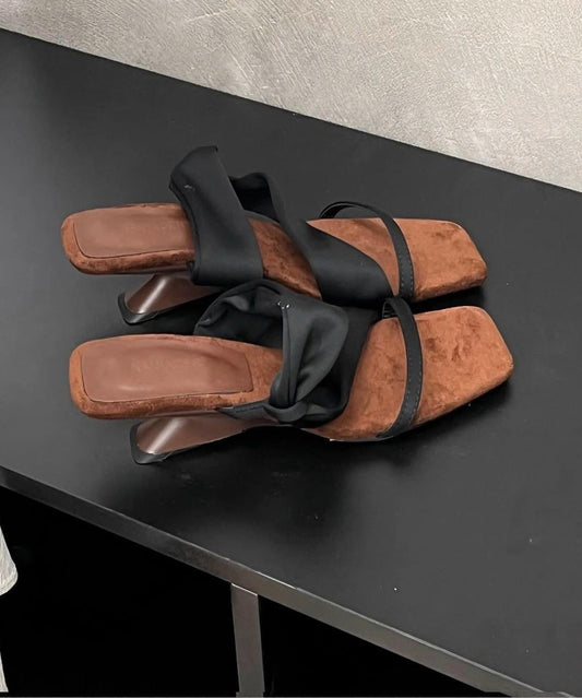 2025 Splicing Apricot Pink Faux Leather Peep Toe Slide Sandals