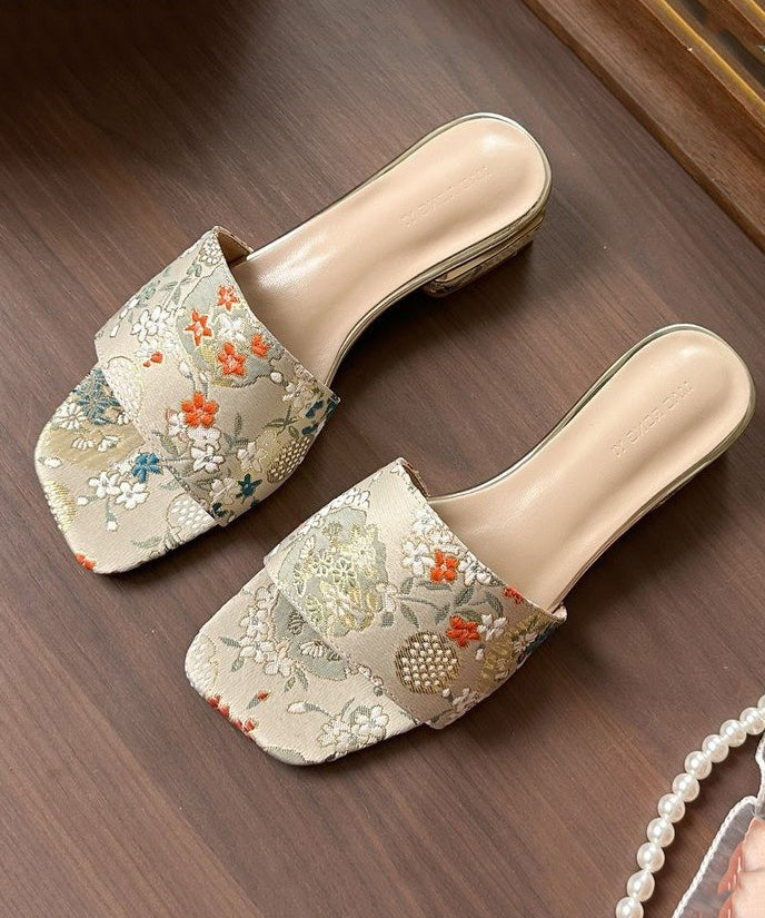 2025 Summer New Apricot Embroidery Slide Sandals Peep Toe