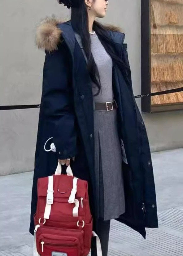 Parka larga desmontable de manga larga con patchwork azul marino 2026