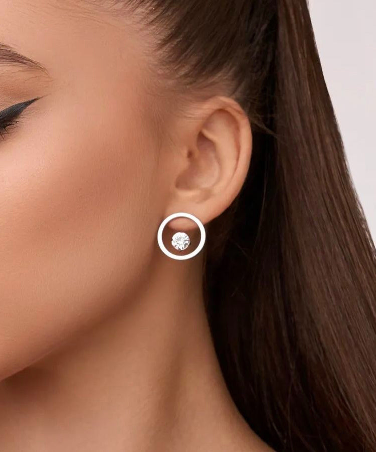 2026 New Silk Stainless Steel Zircon Stud Earrings
