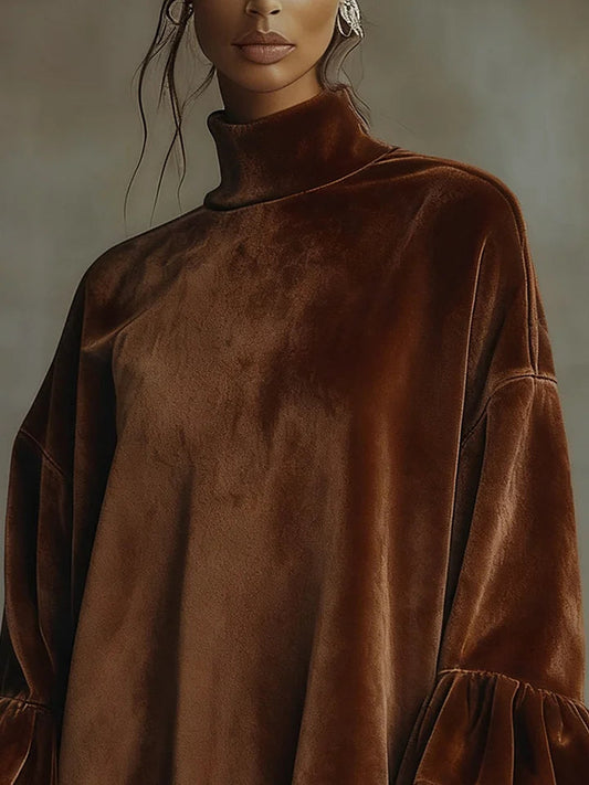 Velvet Leopard Cuff Flounce Sleeve Mini Dress