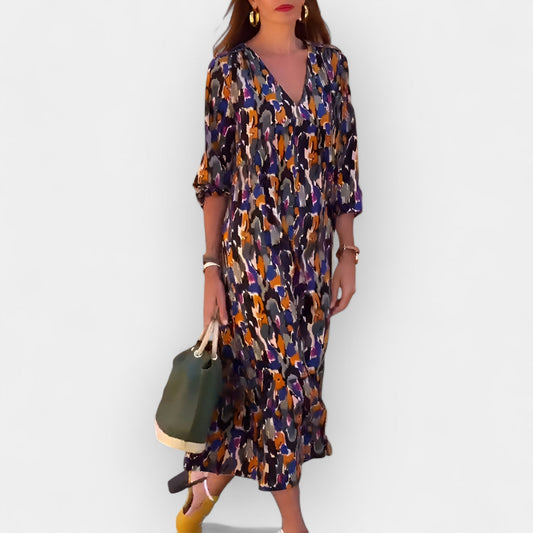V-Neck Dress with Retro Design