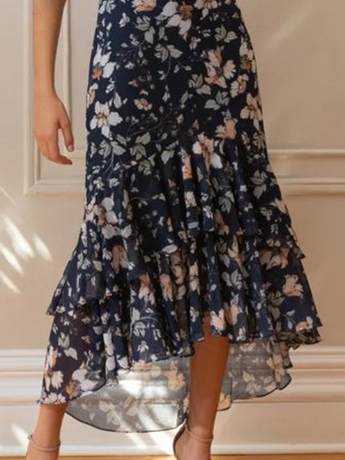 Ditsy Floral Elegant Chiffon Flare Sleeve Dress