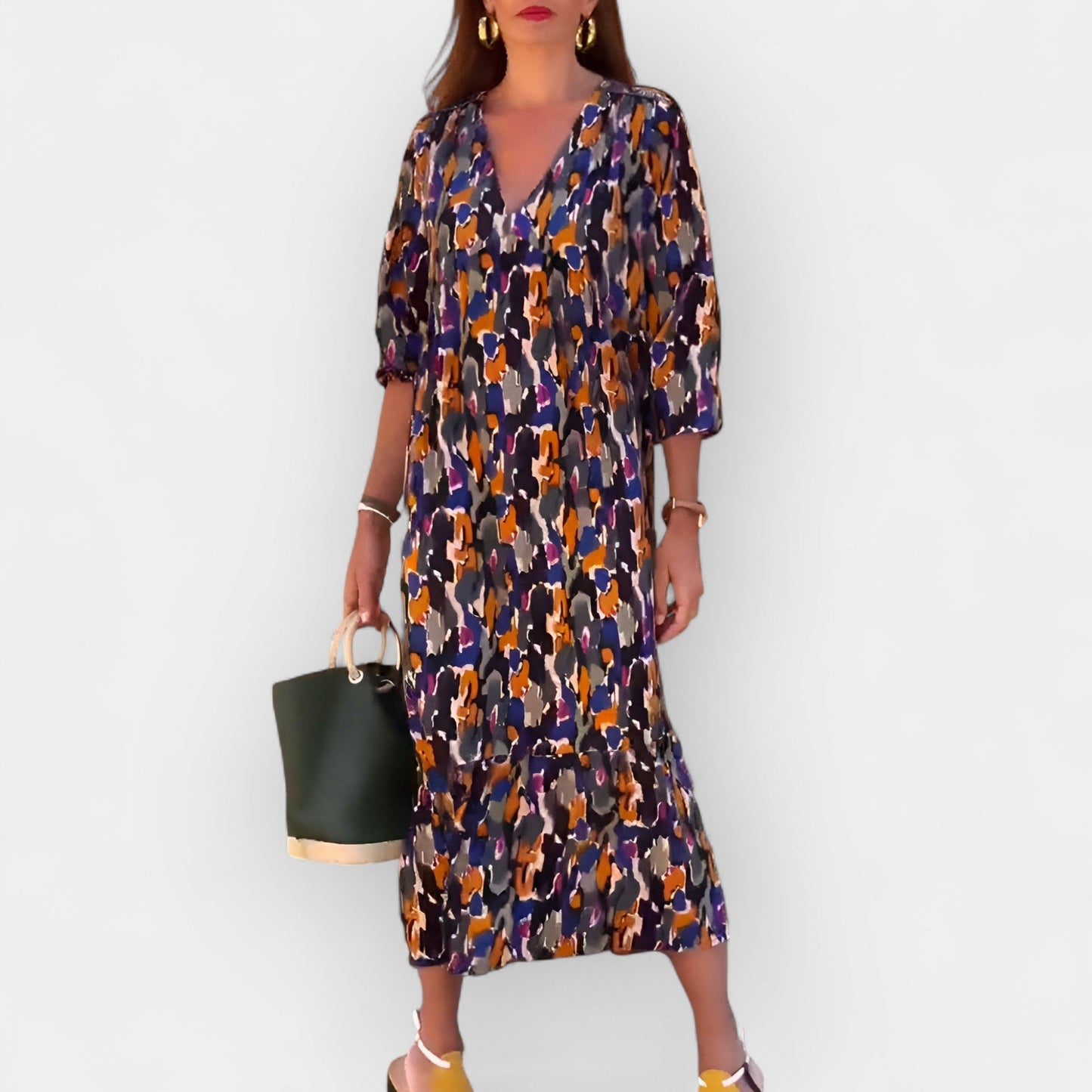 V-Neck Dress with Retro Design