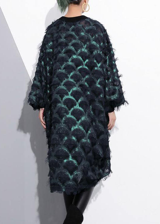 2018 grünes Midi-Kleid aus Seidenpolyester Locker sitzendes Hemdkleid Neue Kleider mit langen Ärmeln und Quaste