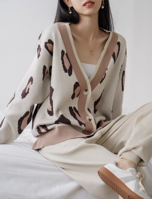 Lazy-chic Knit Cardigan and Cuffed Pants Two-Piece Set