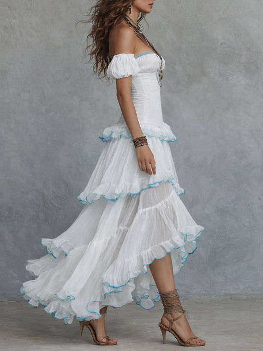 Bohemian Off-the-shoulder Chiffon Multi-layered Ruffle Maxi Dress