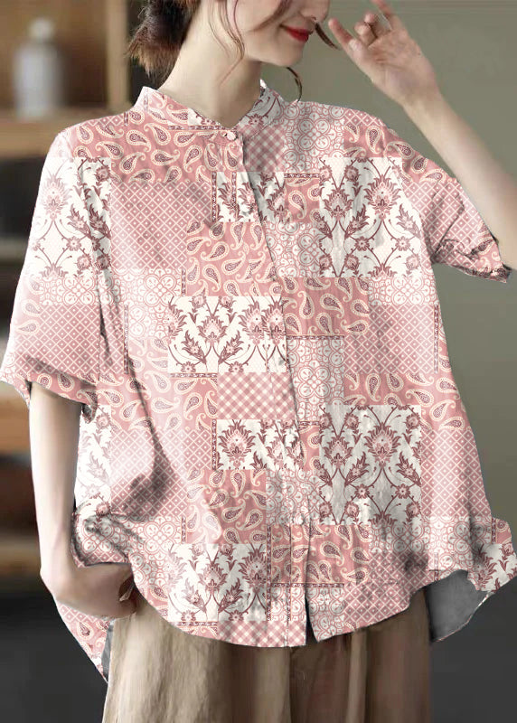 Blaue Polka Dots Print Baumwollhemden Low High Design Kurzarm