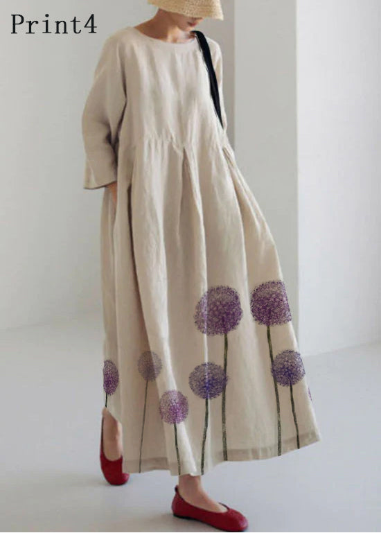 Apricot-Print1 Baumwolle Kleider Taschen Patchwork Frühling