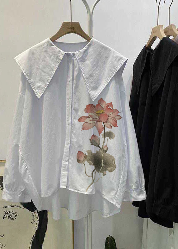 Böhmisches rotes Peter-Pan-Kragen-Knopf-asymmetrisches Design Herbst Langarm-Top