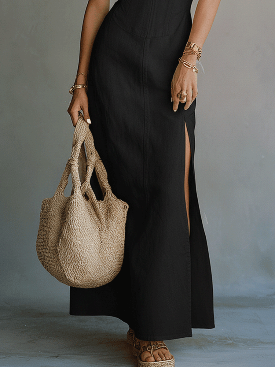 Quiet Allure Effortless Noir Flow Maxi Dress