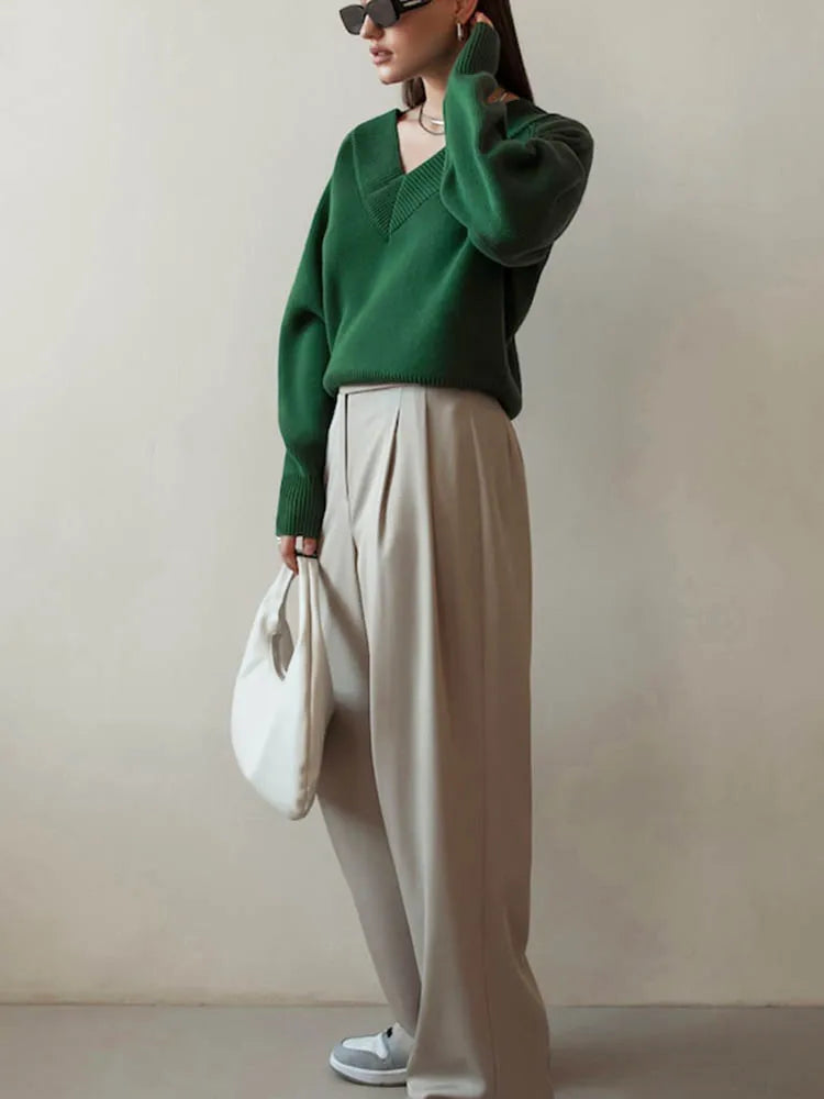 V-Neck Off-the-Shoulder Oversized Sweater