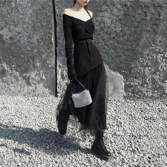 Fashion New Mesh Patchwork Skirt Solid Color Street Trendy Skirt Simplicity Temperament All-match - Omychic