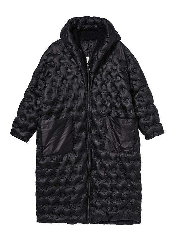 Warm Plus Size Winter Coats Black Hooded Zippered Parkas For Women - SooLinen