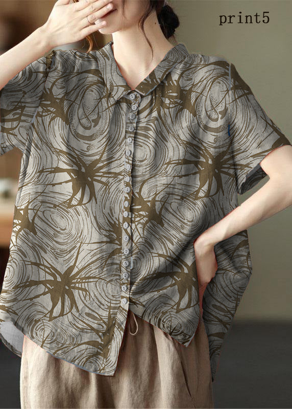 Plus Size Print2 Peter Pan Kragen Taschen Patchwork Ramie Cardigan