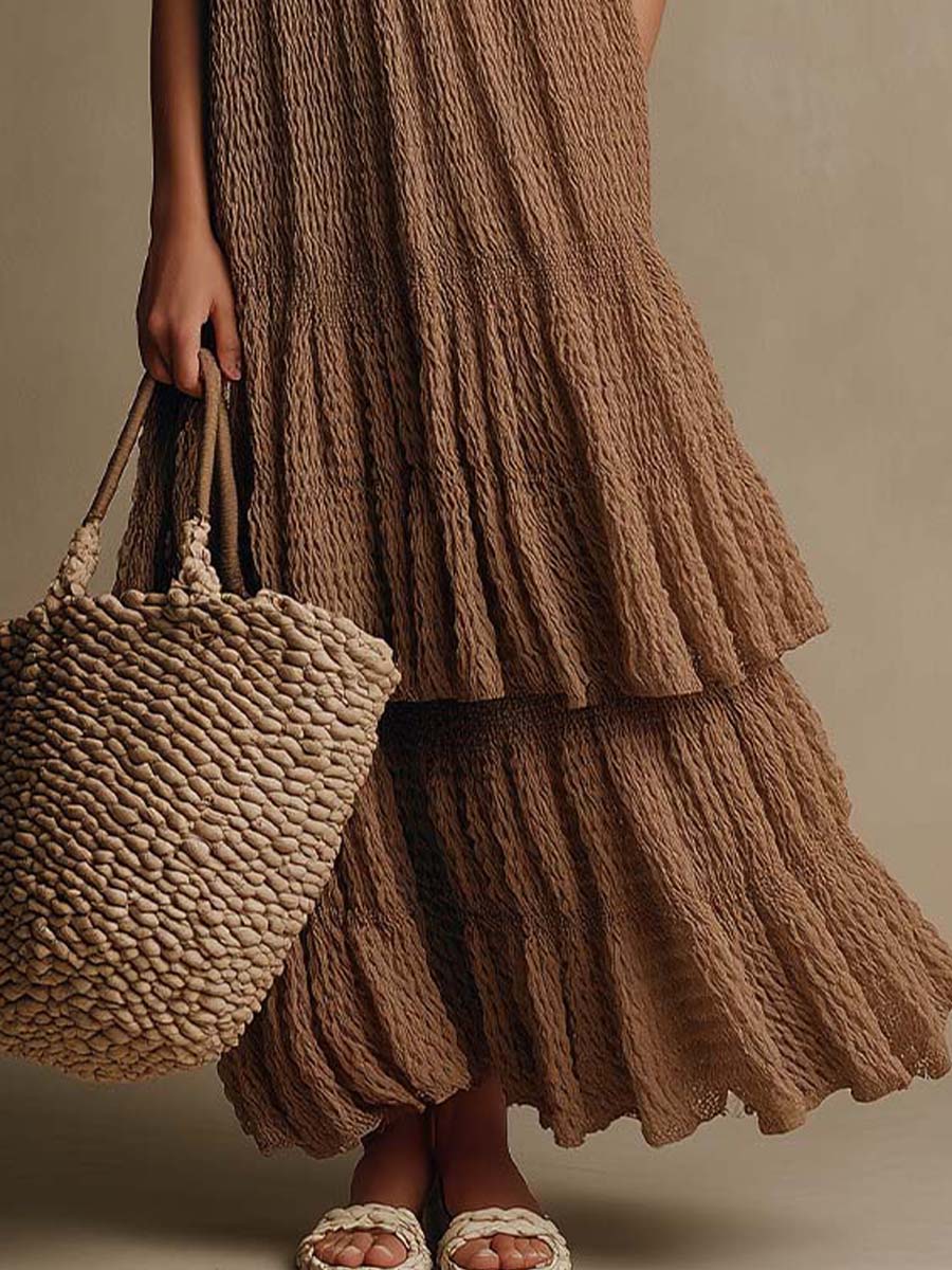 Bohemian Resort Textured Tiered Sleeveless Maxi Dress