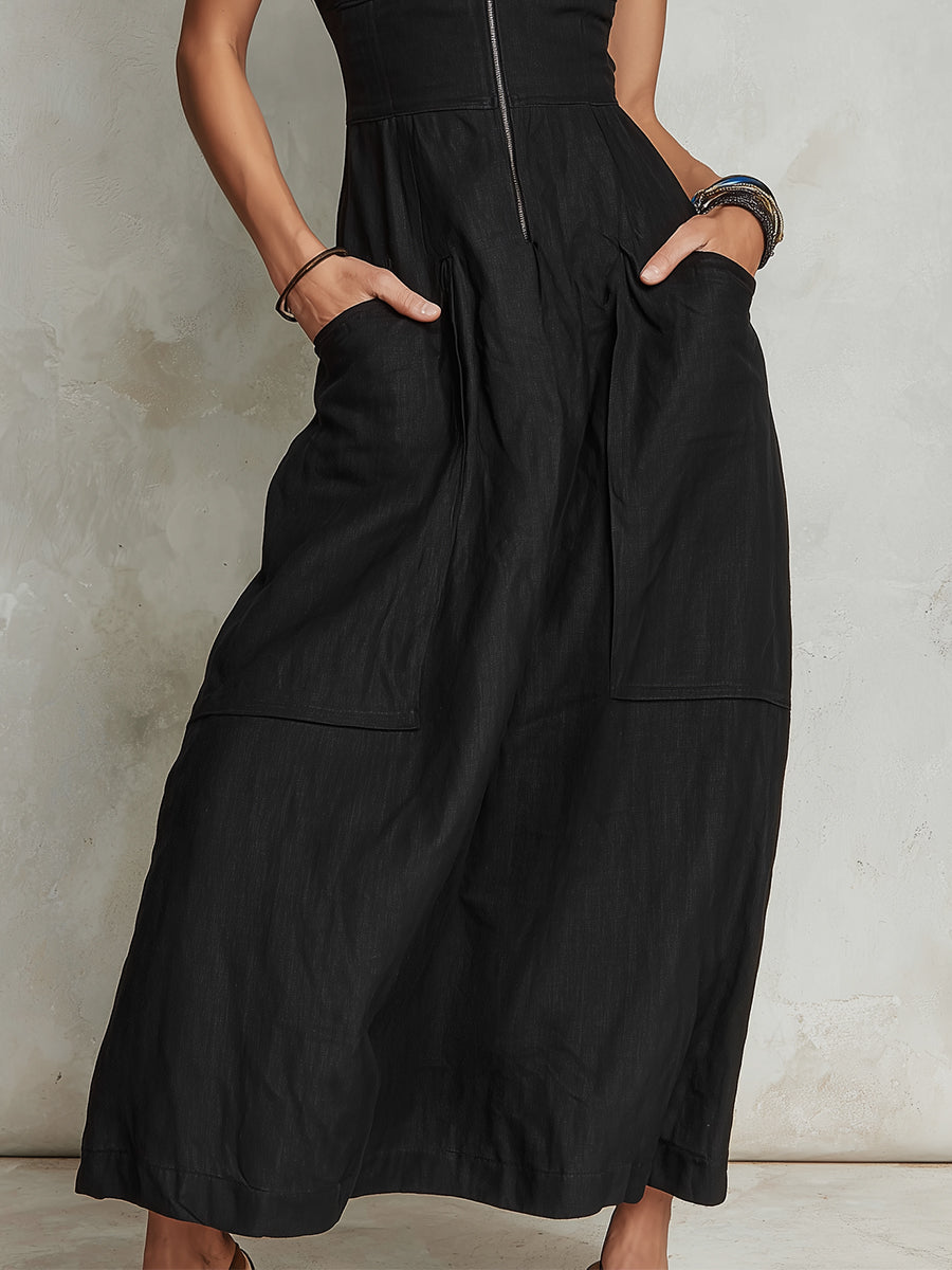 Vintage Tencel Denim Maxi Dress With Front Zipper