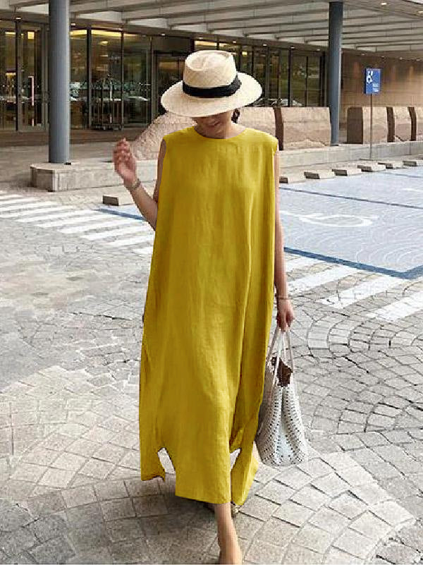 Bohemian O Neck Seite Offen Leinen Baumwolle Kleidung Stoffe Grün polka dots Kleid