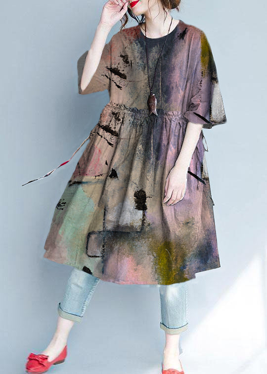 Italienisches schwarzes Leinen-Steppkleid mit Rüschen, lockeres Sommerkleid