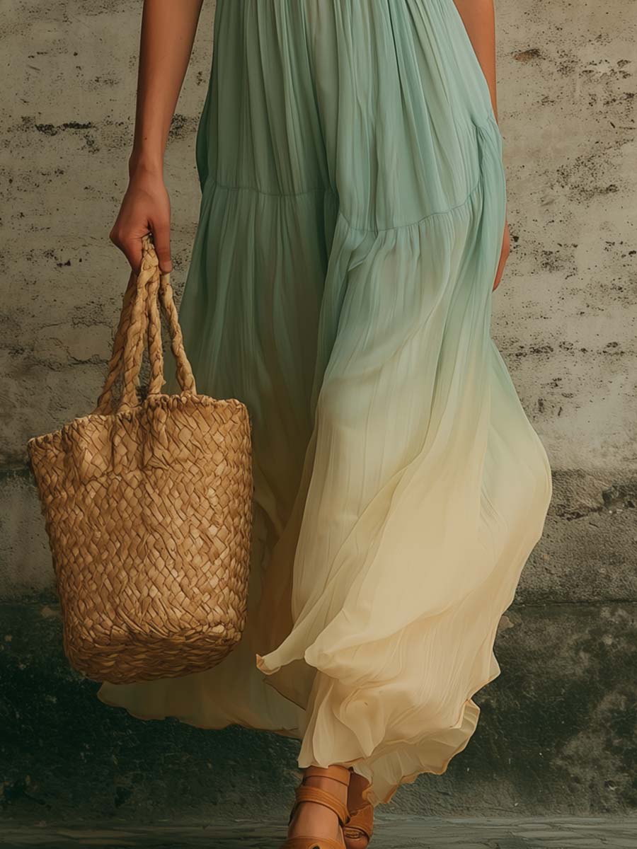 Elegant Resort-style Gradient Chiffon Maxi Dress