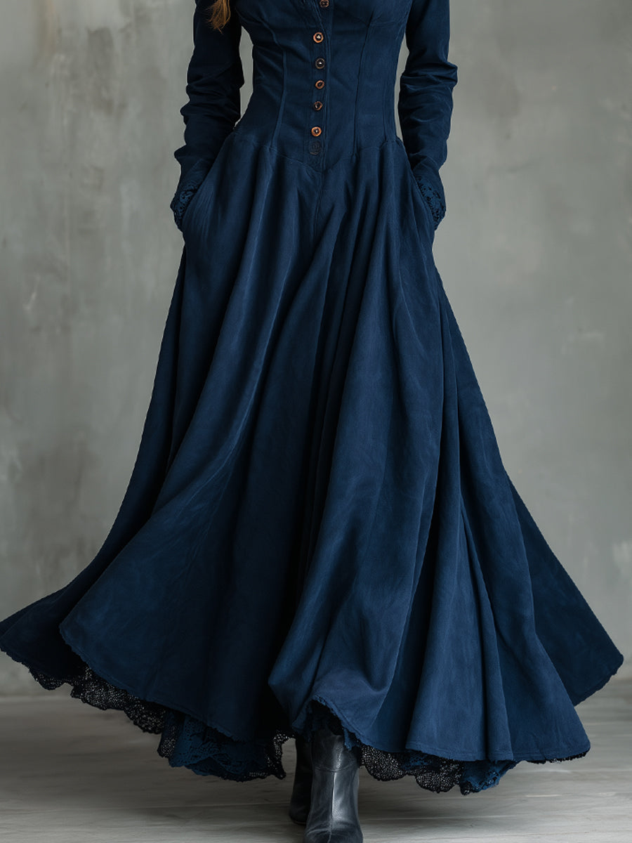 Quiet Luxury Shirt Collar Suede Slim Fit Maxi Dress