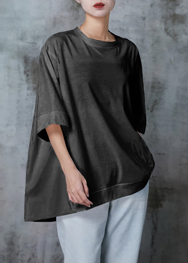 Schwarzes Baumwoll-Pullover-Sweatshirt mit übergroßen halben Ärmeln