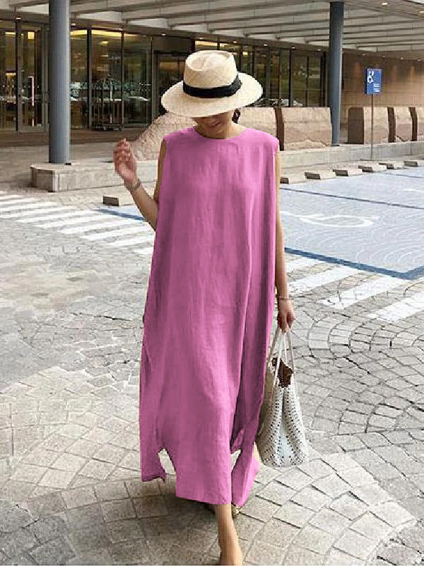 Bohemian O Neck Seite Offen Leinen Baumwolle Kleidung Stoffe Grün polka dots Kleid