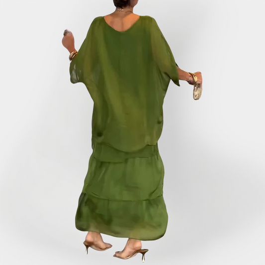 Pleated Dress with Double Layer Effect