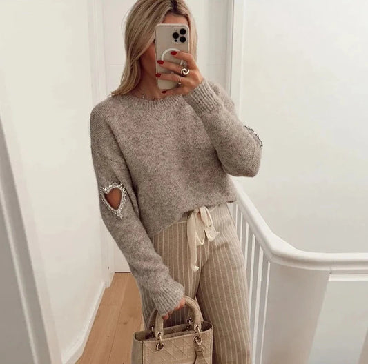 Tender Love Water Diamond Lace-Up Oversized Knit Cropped Top